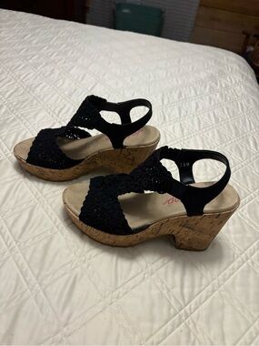 Jellypop Black Crochet Wedge Sandals with Cork Platform